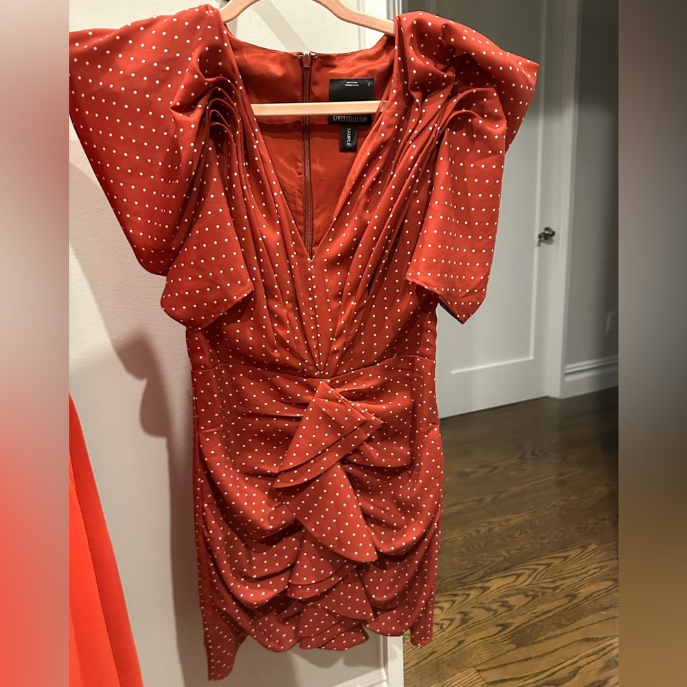 C/MEO Collective Red Ruffle Polka Dot Dress with Statement Sleeves ONE OF A KIND